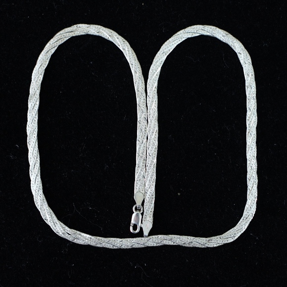 Sterling Silver 925 Flat Rope Chain Woven Necklace - Picture 3 of 8